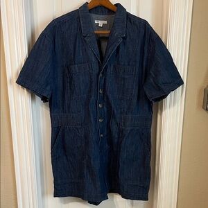 Free Assembly Denim Short Sleeve Romper Concert Western Boho Bohemian Preppy